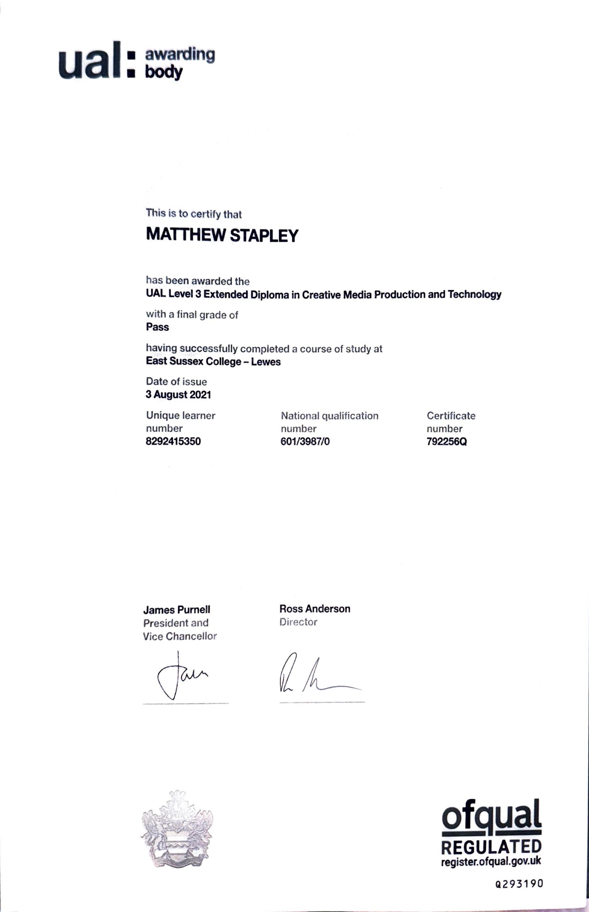 Level 3 Extended Diploma 2021